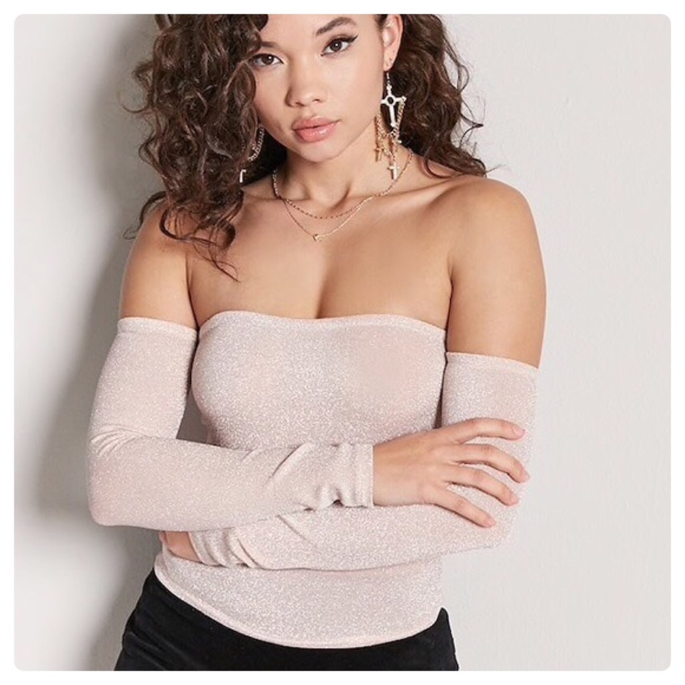 Metallic Off the Shoulder Crop Top